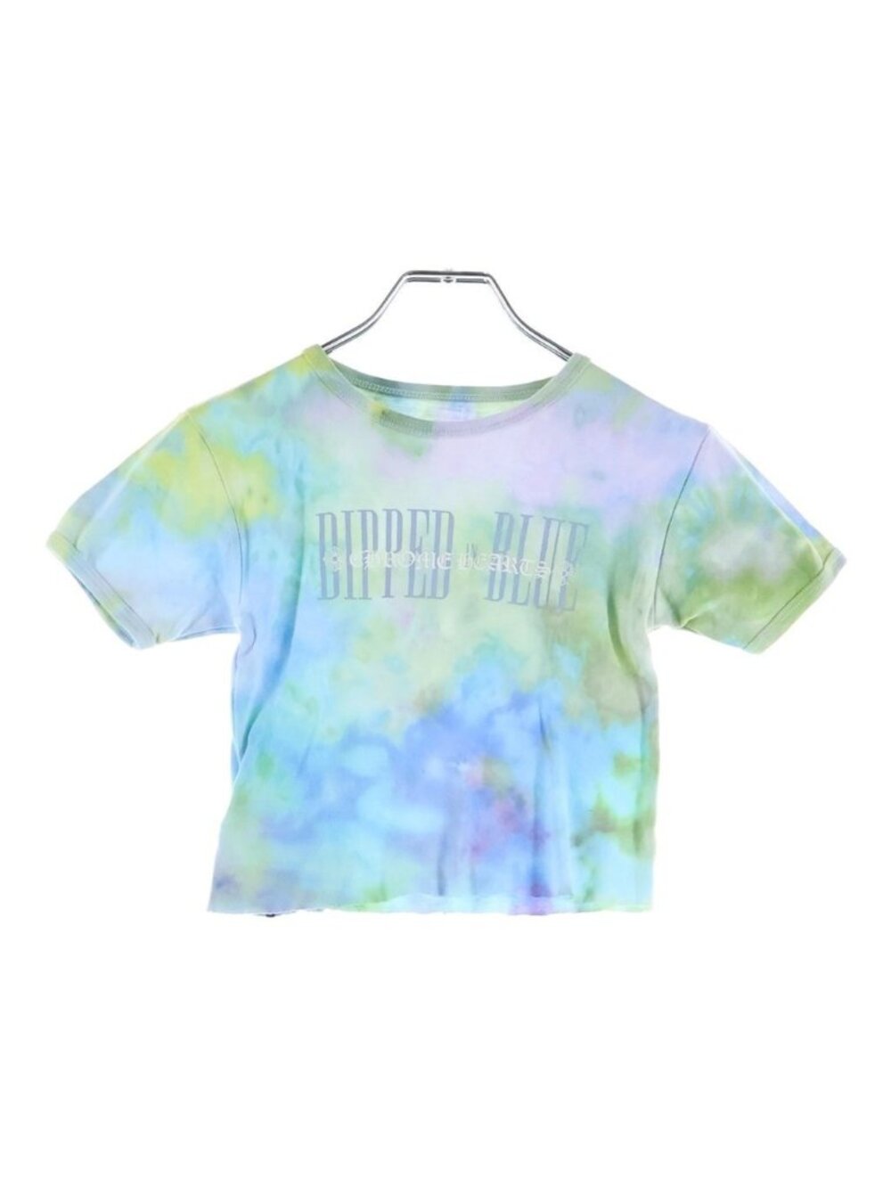 Chrome Hearts Dipped in Blue Tie Dye Logo Print Cropped Tee Pattern Length Crew